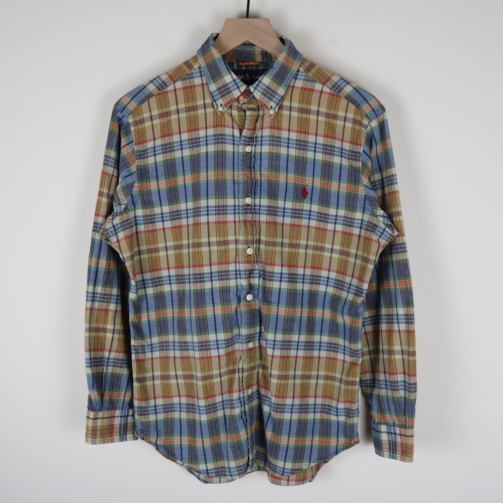 Vintage 80s Ralph Lauren Plaid Button‎ Down Classic Fit Shirt Small 21x27.5